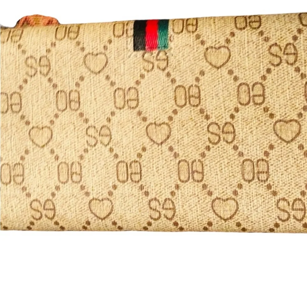 Double G mobile phone wallet or clutch faux leather w/ canvas stripe